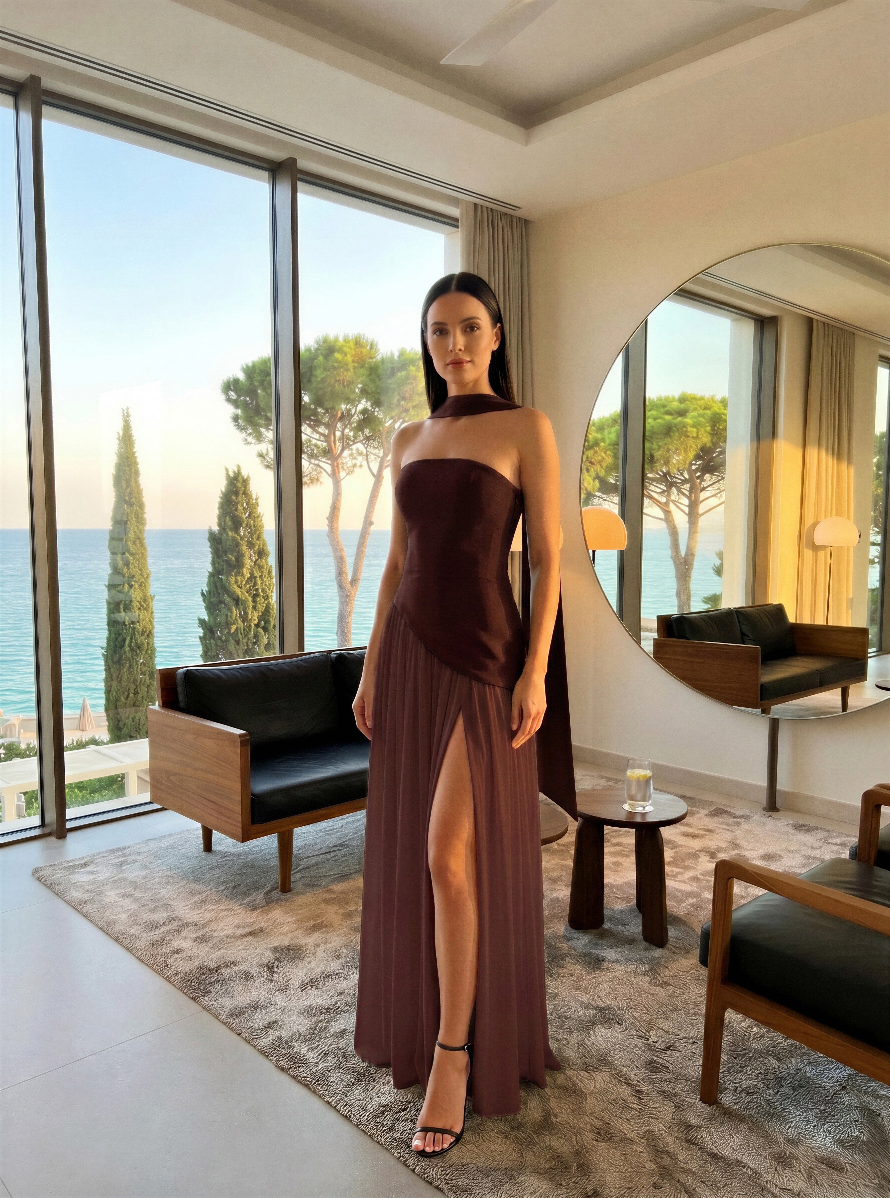 Slit Asymmetrical Two-Tone Tube Maxi Dress