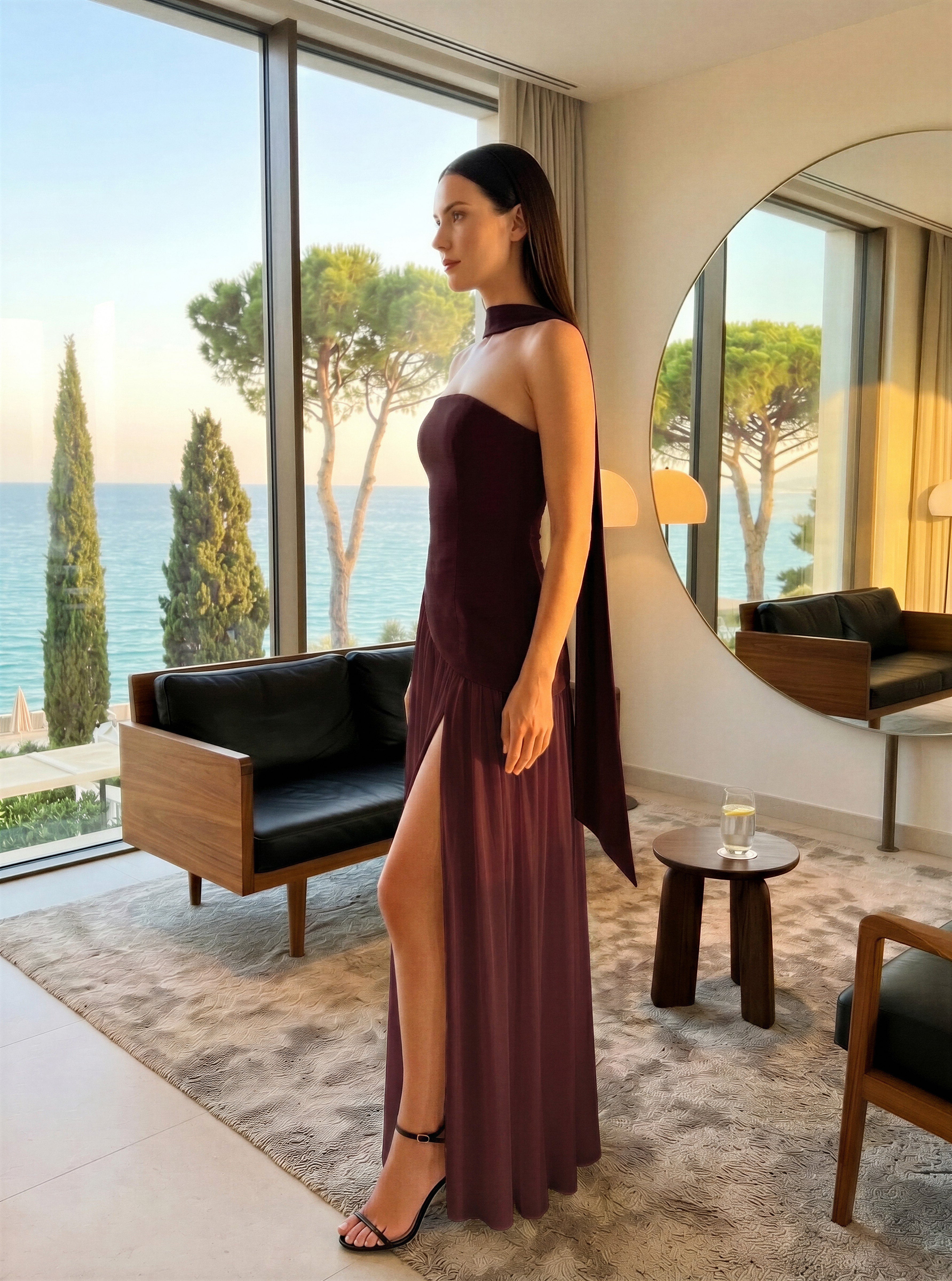 Slit Asymmetrical Two-Tone Tube Maxi Dress