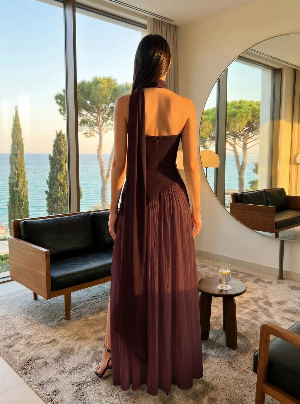 Slit Asymmetrical Two-Tone Tube Maxi Dress